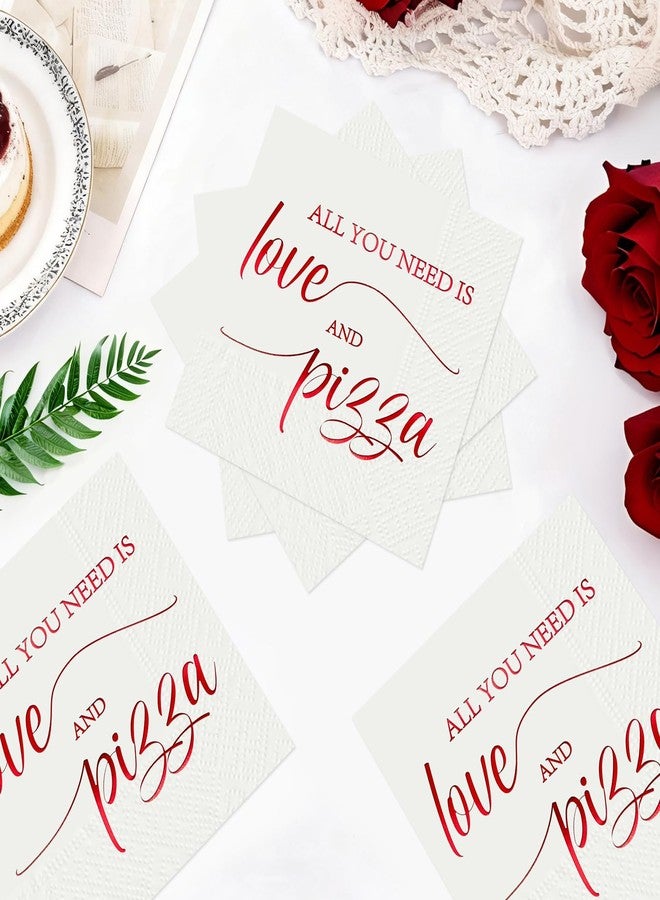 Greencian 100Pcs Pizza Wedding Paper Napkins 3 Ply Red Foil All You Need is Love and Pizza Beverage Napkins Engagement Guest Napkin for Thats Amore Bridal Shower Party Rehearsal Valentine Day Decorations - Image 2